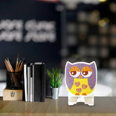 Support Résiné pour Phone Portable Hibou Violet Mignon Broderie Diamant