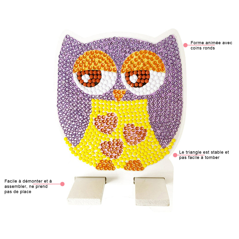 Support Résiné pour Phone Portable Hibou Violet Mignon Broderie Diamant