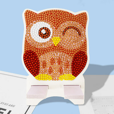 Support Résiné pour Phone Portable Hibou Marron Amusant Broderie Diamant