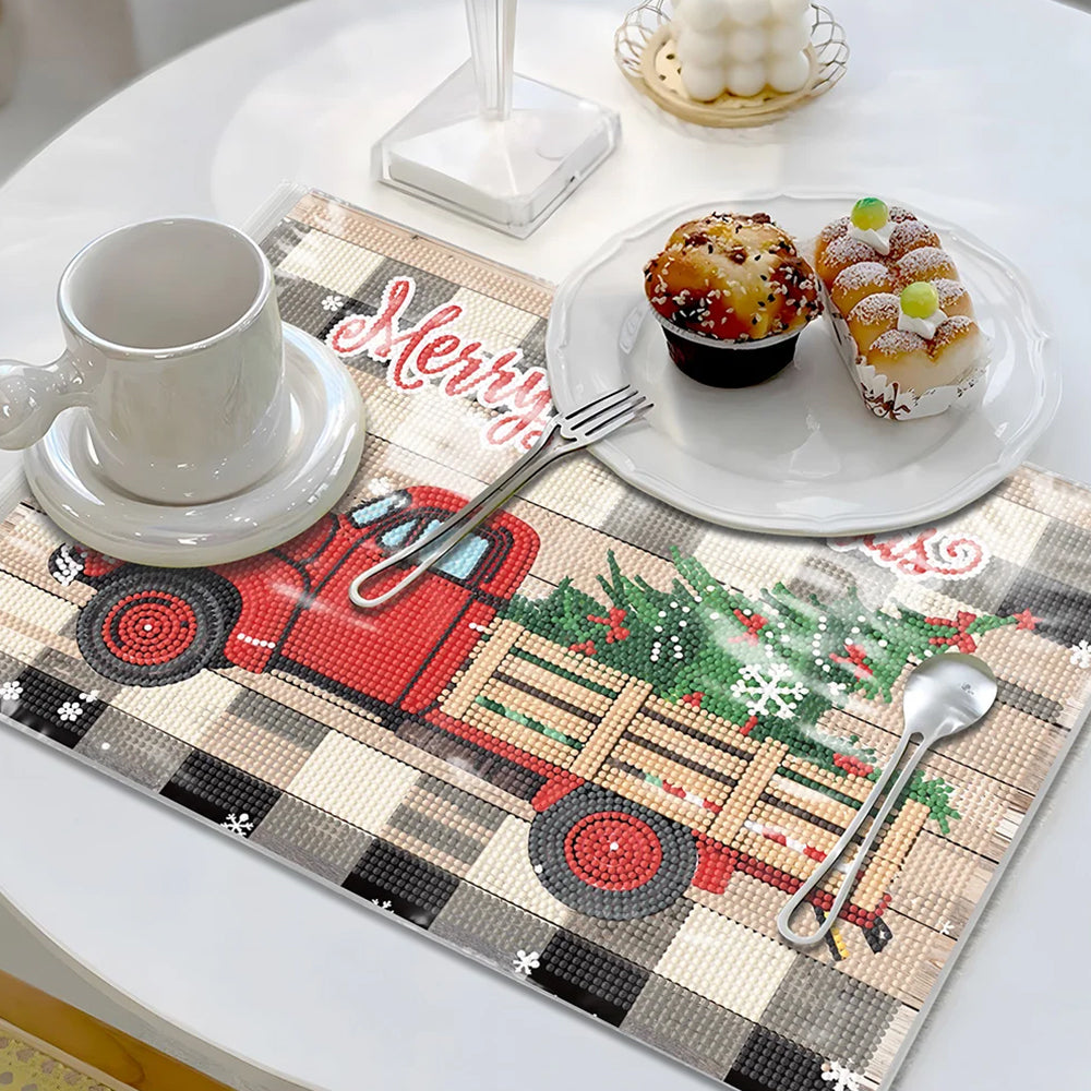 Sets de Table Sapin de Noël sur Camion pour Décor Intérieur Broderie Diamant