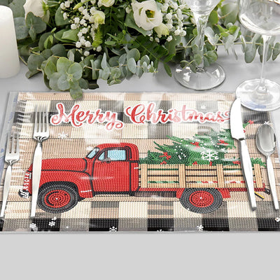 Sets de Table Sapin de Noël sur Camion pour Décor Intérieur Broderie Diamant