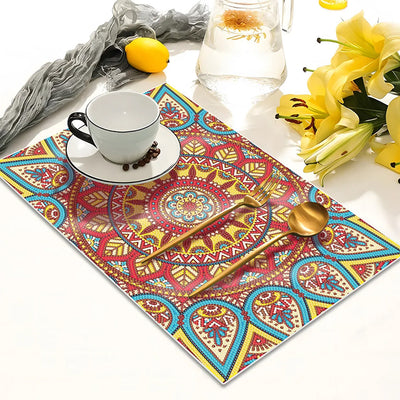 Sets de Table Mandala Rouge pour Décor Intérieur Broderie Diamant