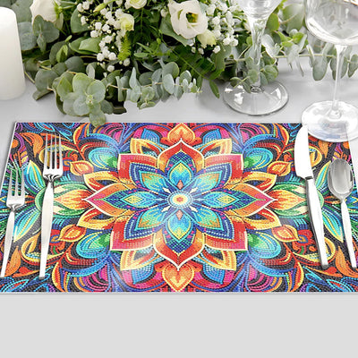 Sets de Table Mandala Fleur Dorée et Verte pour Décor Intérieur Broderie Diamant