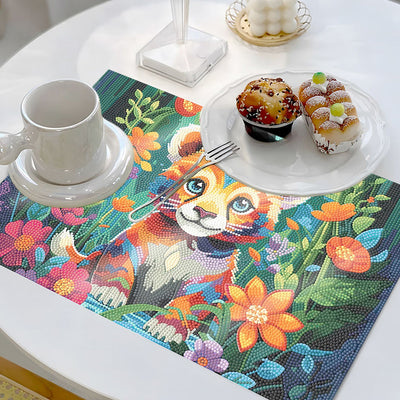 Sets de Table Bébé Tigre parmi Les Fleurs pour Décor Intérieur Broderie Diamant