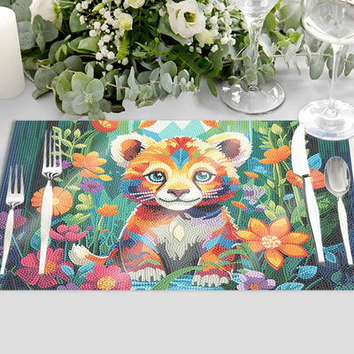 Sets de Table Bébé Tigre parmi Les Fleurs pour Décor Intérieur Broderie Diamant