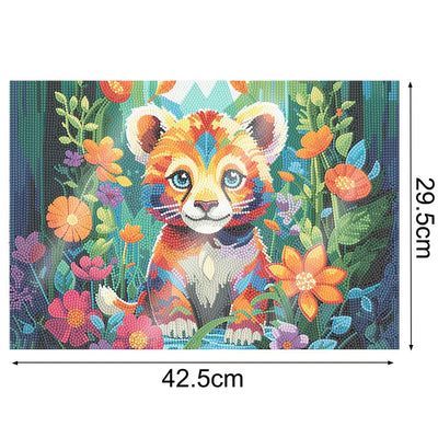 Sets de Table Bébé Tigre parmi Les Fleurs pour Décor Intérieur Broderie Diamant