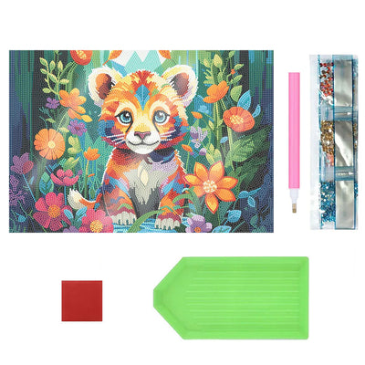 Sets de Table Bébé Tigre parmi Les Fleurs pour Décor Intérieur Broderie Diamant