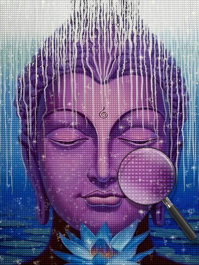 Statue de Bouddha Violette et Lotus Bleu Broderie Diamant