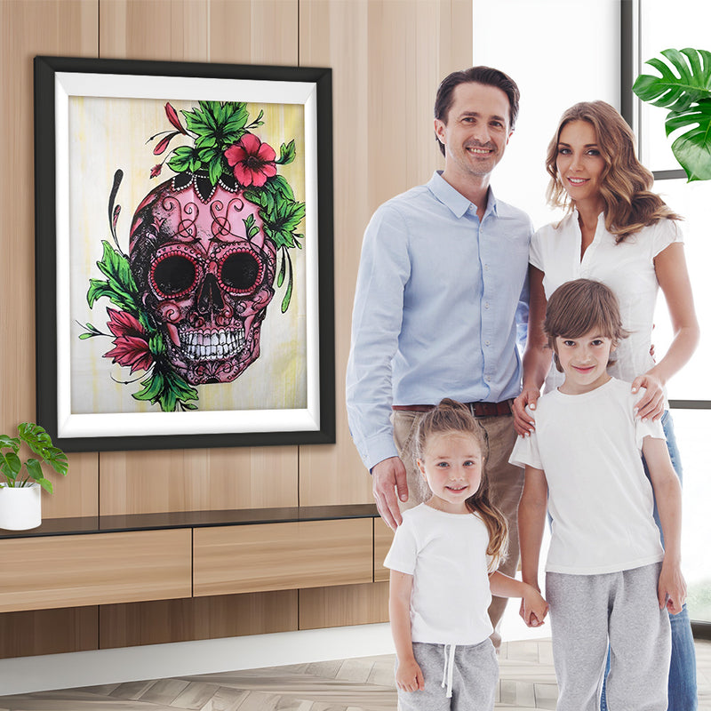 Crâne Rose et Fleur Broderie Diamant