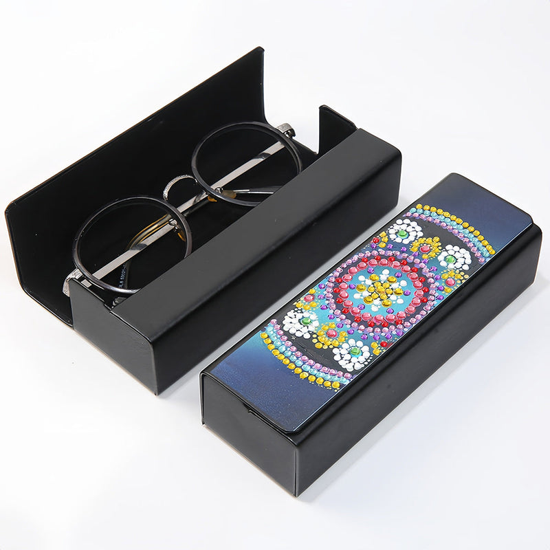 Étui de Rangement pour Lunettes en Cuir Mandala Coloré Broderie Diamant