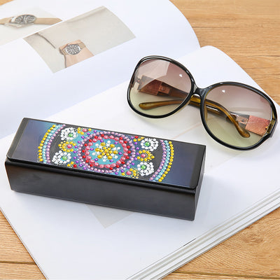 Étui de Rangement pour Lunettes en Cuir Mandala Coloré Broderie Diamant