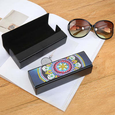 Étui de Rangement pour Lunettes en Cuir Mandala Coloré Broderie Diamant