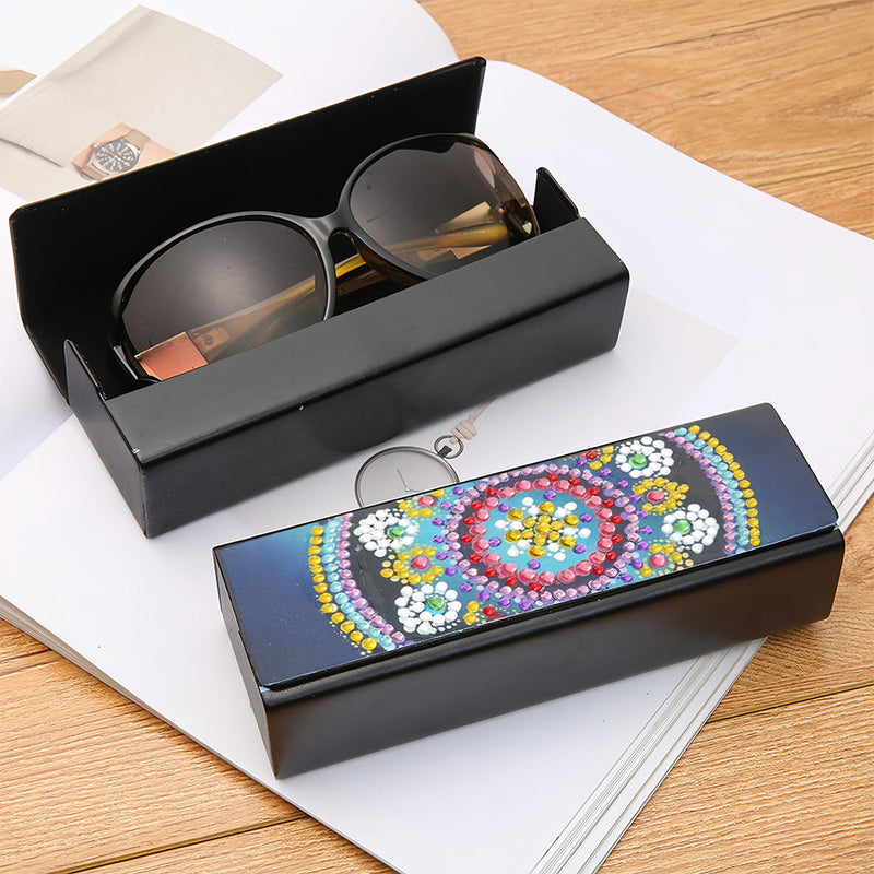 Étui de Rangement pour Lunettes en Cuir Mandala Coloré Broderie Diamant