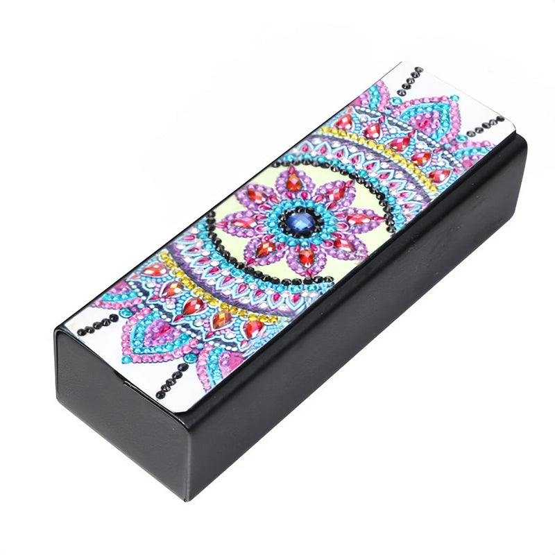 Étui de Rangement pour Lunettes en Cuir Mandala Fleur Violette Broderie Diamant