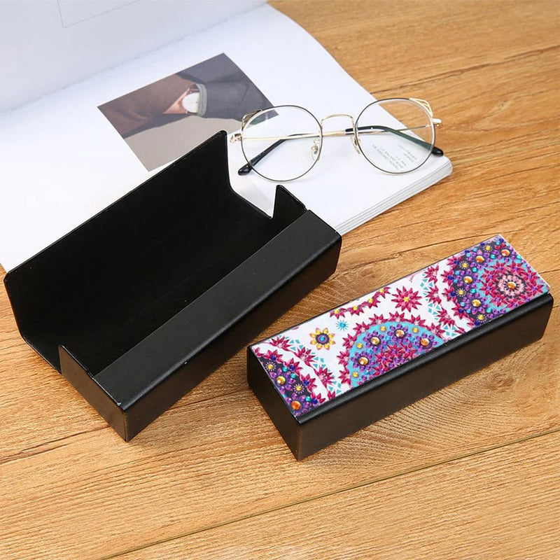 Étui de Rangement pour Lunettes en Cuir à Motif Bourgogne Multicolore Broderie Diamant