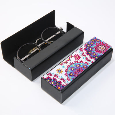 Étui de Rangement pour Lunettes en Cuir à Motif Bourgogne Multicolore Broderie Diamant