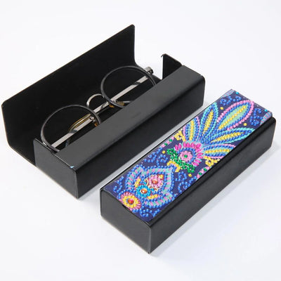 Étui de Rangement pour Lunettes en Cuir Feuille Bleu et Jaune Multicolore Broderie Diamant