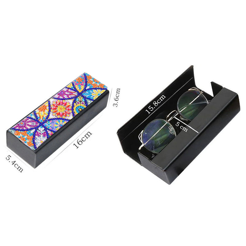 Étui de Rangement pour Lunettes en Cuir Mandala Rétro Multicolore Broderie Diamant