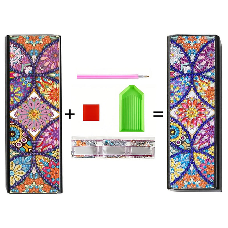 Étui de Rangement pour Lunettes en Cuir Mandala Rétro Multicolore Broderie Diamant