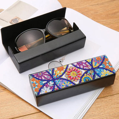 Étui de Rangement pour Lunettes en Cuir Mandala Rétro Multicolore Broderie Diamant