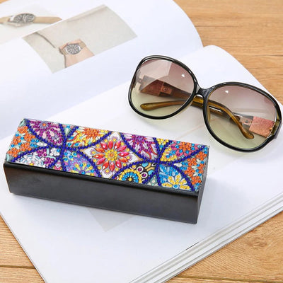 Étui de Rangement pour Lunettes en Cuir Mandala Rétro Multicolore Broderie Diamant