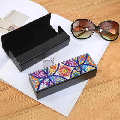 Étui de Rangement pour Lunettes en Cuir Mandala Rétro Multicolore Broderie Diamant