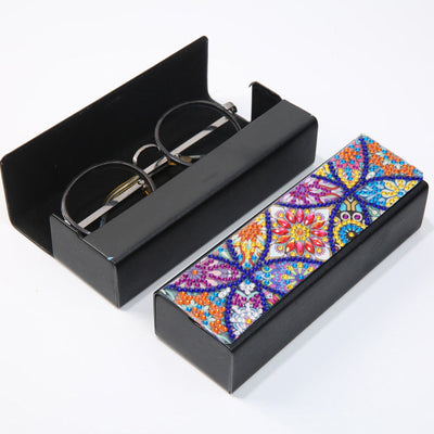 Étui de Rangement pour Lunettes en Cuir Mandala Rétro Multicolore Broderie Diamant