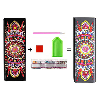 Étui de Rangement pour Lunettes en Cuir Mandala Rouge Broderie Diamant