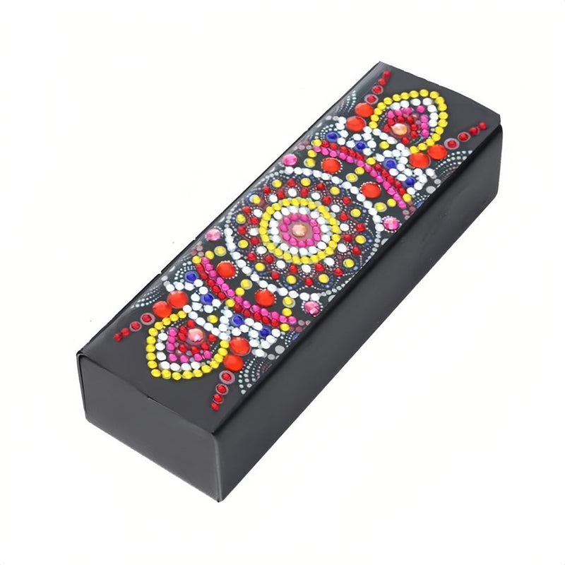 Étui de Rangement pour Lunettes en Cuir Mandala Rouge Broderie Diamant