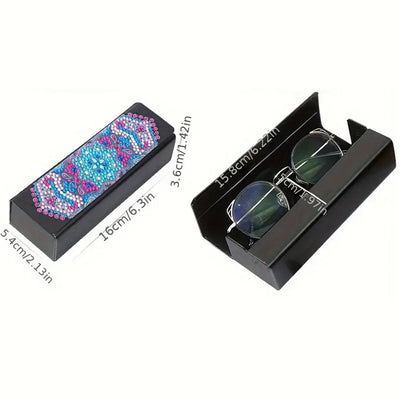 Étui de Rangement pour Lunettes en Cuir Mandala Étoile Blue Broderie Diamant