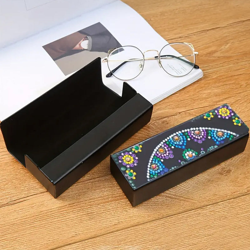 Étui de Rangement pour Lunettes en Cuir à Motif Demi-Cercle Broderie Diamant