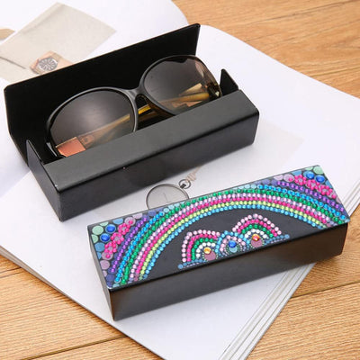 Étui de Rangement pour Lunettes en Cuir à Motif Arc-en-Ciel Broderie Diamant