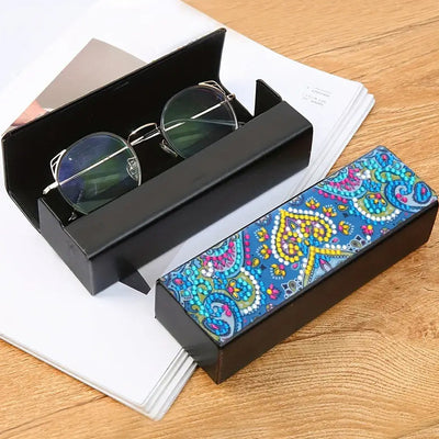 Étui de Rangement pour Lunettes en Cuir Mandala Cœur Jaune Broderie Diamant