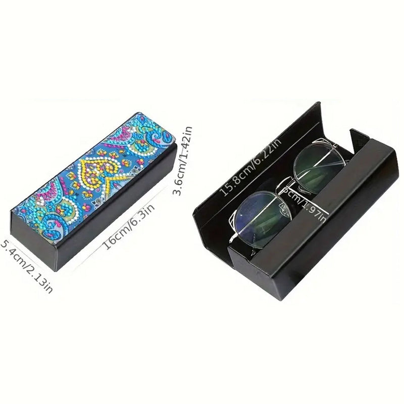 Étui de Rangement pour Lunettes en Cuir Mandala Cœur Jaune Broderie Diamant