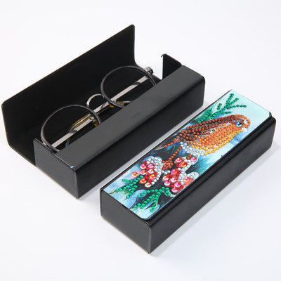 Étui de Rangement pour Lunettes en Cuir Oiseau Orange Broderie Diamant