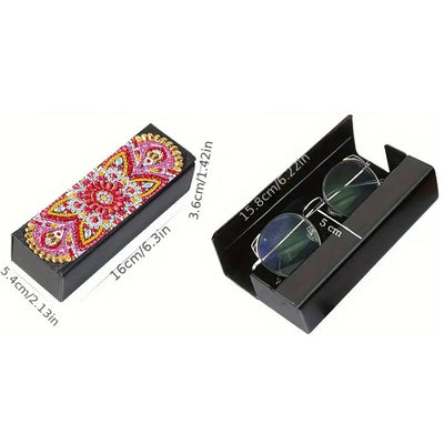 Étui de Rangement pour Lunettes en Cuir Mandala Rouge Broderie Diamant