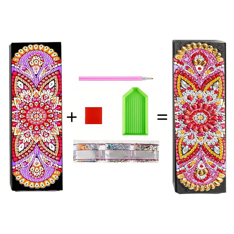 Étui de Rangement pour Lunettes en Cuir Mandala Rouge Broderie Diamant