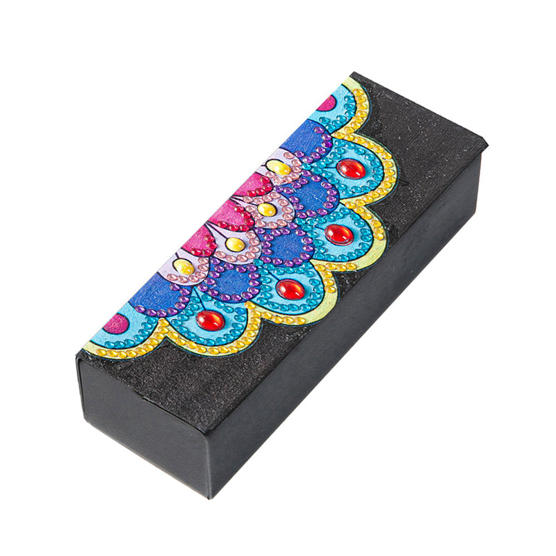 Étui de Rangement pour Lunettes en Cuir Mandala Forme de Fleur Broderie Diamant