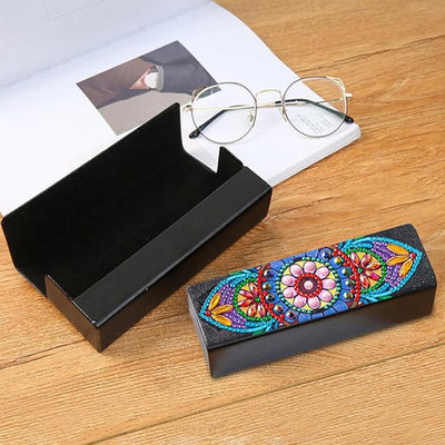 Étui de Rangement pour Lunettes en Cuir Mandala Pâquerette Broderie Diamant