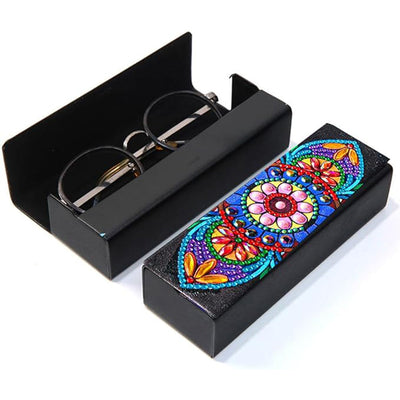 Étui de Rangement pour Lunettes en Cuir Mandala Pâquerette Broderie Diamant