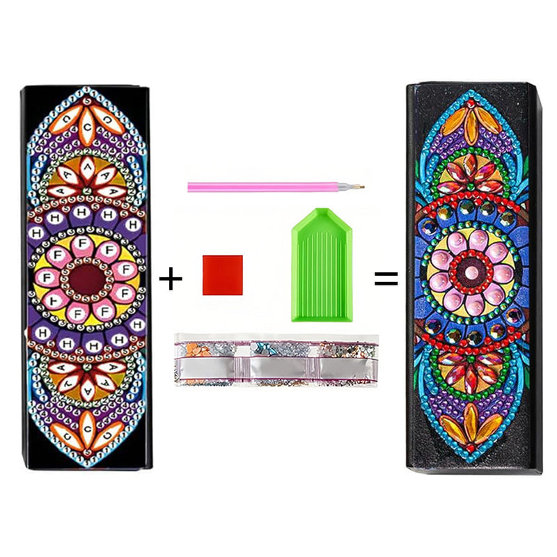 Étui de Rangement pour Lunettes en Cuir Mandala Pâquerette Broderie Diamant