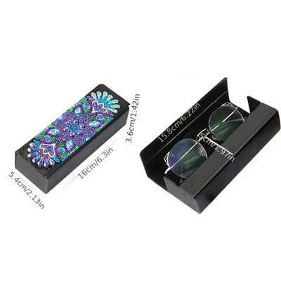 Étui de Rangement pour Lunettes en Cuir Mandala Violet Broderie Diamant