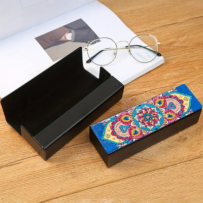 Étui de Rangement pour Lunettes en Cuir Mandala Lotus Broderie Diamant