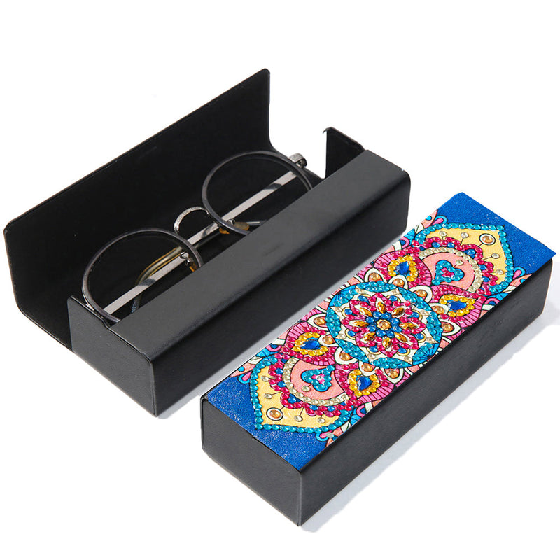 Étui de Rangement pour Lunettes en Cuir Mandala Lotus Broderie Diamant