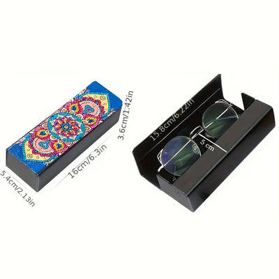 Étui de Rangement pour Lunettes en Cuir Mandala Lotus Broderie Diamant