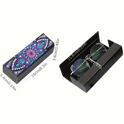 Étui de Rangement pour Lunettes en Cuir Mandala Pâquerette Violette Broderie Diamant