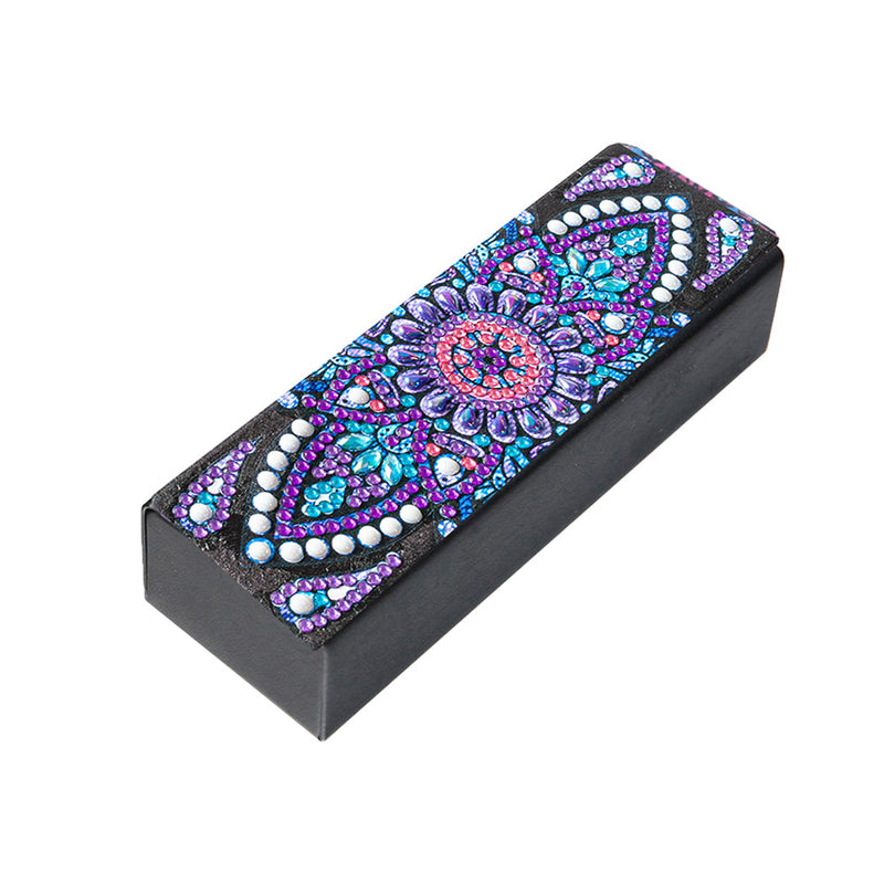 Étui de Rangement pour Lunettes en Cuir Mandala Pâquerette Violette Broderie Diamant