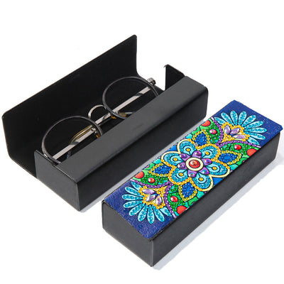 Étui de Rangement pour Lunettes en Cuir Mandala Vert Broderie Diamant