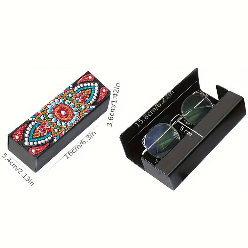 Étui de Rangement pour Lunettes en Cuir Mandala Orange Broderie Diamant