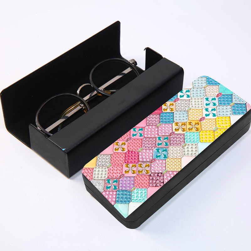 Étui de Rangement pour Lunettes en Cuir Treillis de Losange Coloré Broderie Diamant